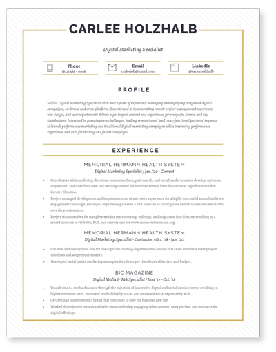 Clickable image of Carlee Holzhalb's resume